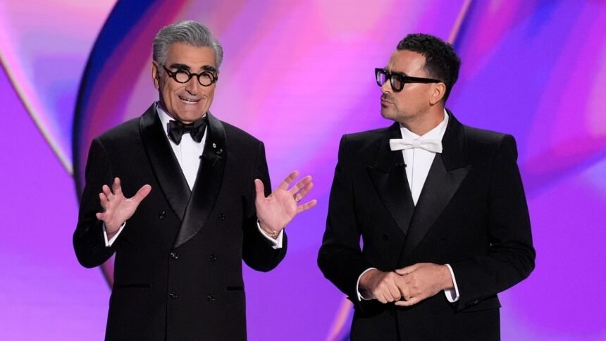 Emmy Awards honour the best of TV with father-son duo Eugene and Dan Levy as hosts