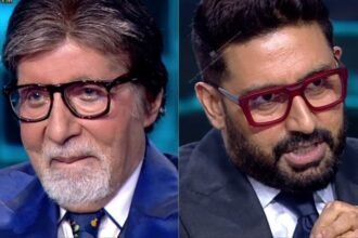 KBC 16: Amitabh Bachchan reacts as Abhishek Bachchan teases him for wearing his clothes. Watch